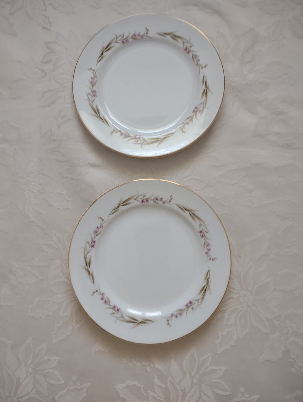 Japan Plates Pink Flower Painted Prestige Gold Rim